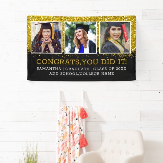 Black Gold Glitter 3 Photo Collage Congring Afstud Spandoek (Insitu)