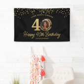 Black Gold Glitter 40e verjaardagsfeest Uw foto Spandoek (Insitu)