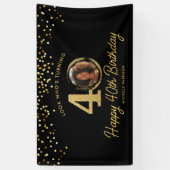 Black Gold Glitter 40e verjaardagsfeest Uw foto Spandoek (Verticaal)