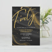 Black & Gold Glitter 40th Birthday Invitation   Kaart (Staand voorkant)