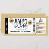 Black Gold Glitter 40th Birthday Invitation Ticket (Voorkant / Achterkant)
