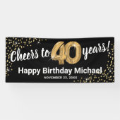 Black Gold Glitter 40th Birthday Spandoek (Horizontaal)