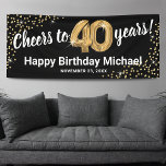 Black Gold Glitter 40th Birthday Spandoek<br><div class="desc">Elegant banner van veertig jaar met een stijlvolle zwarte achtergrond die kan worden veranderd in elke kleur,  goudglitter,  veertig gouden helliumballonnen en een moderne,  40e verjaardagsfeestelijke sjabloon die gemakkelijk te personaliseren is.</div>