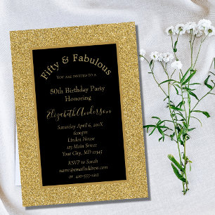 Black Gold Glitter 50 Verjaardagsuitnodiging Fabul