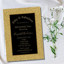 Black Gold Glitter 50 Verjaardagsuitnodiging Fabul