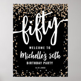 Black Gold Glitter 50e verjaardag welkomstbord Poster