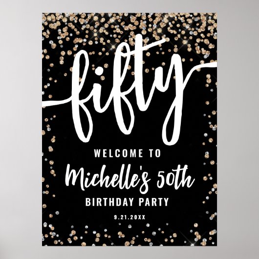 Black Gold Glitter 50e verjaardag welkomstbord Poster (Voorkant)
