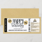 Black Gold Glitter 50th Birthday Invitation Ticket (Voorkant / Achterkant)