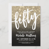 Black Gold Glitter 50th Birthday Kaart (Voorkant)