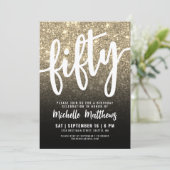 Black Gold Glitter 50th Birthday Kaart (Staand voorkant)