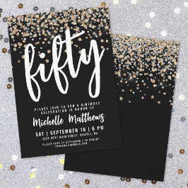 Black Gold Glitter 50th Birthday Kaart