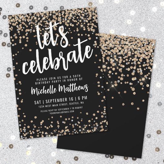 Black Gold Glitter 50th Birthday Kaart