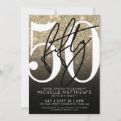 Black Gold Glitter 50th Birthday Kaart (Voorkant)