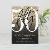 Black Gold Glitter 50th Birthday Kaart (Staand voorkant)