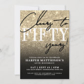 Black Gold Glitter 50th Birthday Kaart (Voorkant)