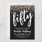 Black Gold Glitter 50th Birthday Kaart (Voorkant)