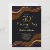Black Gold Glitter 50th Birthday Party Kaart (Voorkant)