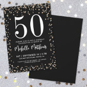 Black Gold Glitter 50th Birthday Party Kaart