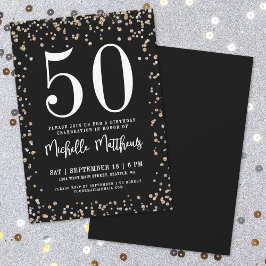 Black Gold Glitter 50th Birthday Party Kaart