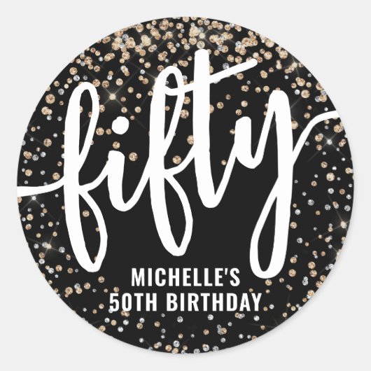 Black Gold Glitter 50th Birthday Ronde Sticker (Voorkant)