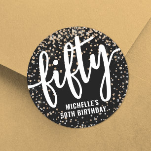 Black Gold Glitter 50th Birthday Ronde Sticker