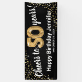 Black Gold Glitter 50th Birthday Spandoek (Verticaal)