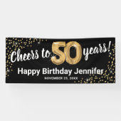 Black Gold Glitter 50th Birthday Spandoek (Horizontaal)