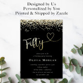Black Gold Glitter 50th Script Kaart