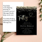 Black Gold Glitter 50th Script Kaart