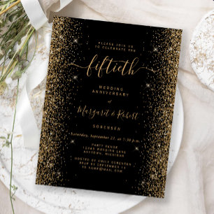 Black Gold Glitter 50th Verjaardagsfeest Briefkaart