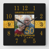 Black Gold Glitter 50th Wedding Jubileum Foto Vierkante Klok (Voorkant)