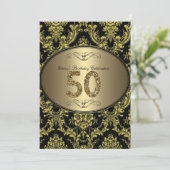 Black Gold Glitter 50th Woman Birthday Invitation Kaart (Staand voorkant)
