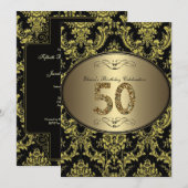 Black Gold Glitter 50th Woman Birthday Invitation Kaart (Voorkant / Achterkant)