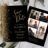 Black Gold Glitter 5-foto save the date kaart
