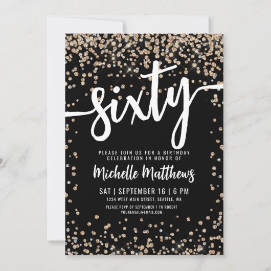 Black Gold Glitter 60th Birthday Kaart (Voorkant)