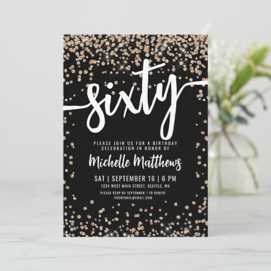 Black Gold Glitter 60th Birthday Kaart (Staand voorkant)