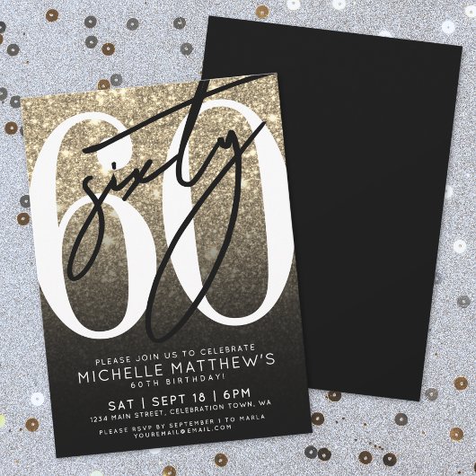 Black Gold Glitter 60th Birthday Kaart