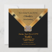 Black, Gold Glitter 60th Birthday Party Invitation Kaart (Voorkant)