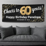 Black Gold Glitter 60th Birthday Spandoek<br><div class="desc">De elegante zestigste verjaardagsbanner met een stijlvolle zwarte achtergrond die kan worden veranderd in elke kleur,  een gouden glans glitter,  zestig gouden helliumballonnen en een moderne 60ste verjaardagstekst-sjabloon die gemakkelijk te personaliseren is.</div>