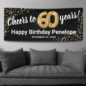 Black Gold Glitter 60th Birthday Spandoek