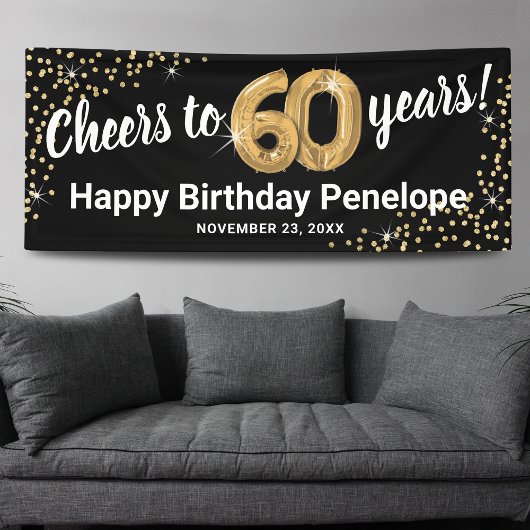 Black Gold Glitter 60th Birthday Spandoek