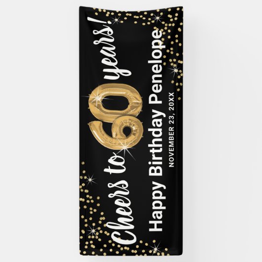 Black Gold Glitter 60th Birthday Spandoek (Verticaal)