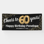 Black Gold Glitter 60th Birthday Spandoek (Horizontaal)