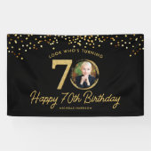Black Gold Glitter 70e verjaardagsfeest Uw foto Spandoek (Horizontaal)