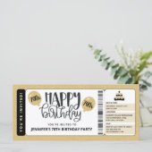 Black Gold Glitter 70th Birthday Invitation Ticket (Staand voorkant)
