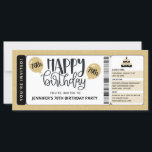 Black Gold Glitter 70th Birthday Invitation Ticket<br><div class="desc">Gold glitter en zwarte 70th Birthday Invitation-kaartje biedt aanpasbare verjaardagsjaarballonnen en uitnodigingen tot het indienen van tickets. Pas uw partijinformatie en RSVP aan. Een leuke en unieke manier om te vieren!</div>