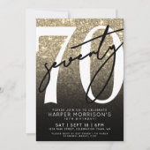 Black Gold Glitter 70th Birthday Kaart (Voorkant)