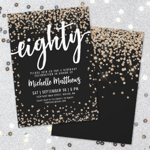 Black Gold Glitter 80th Birthday Kaart