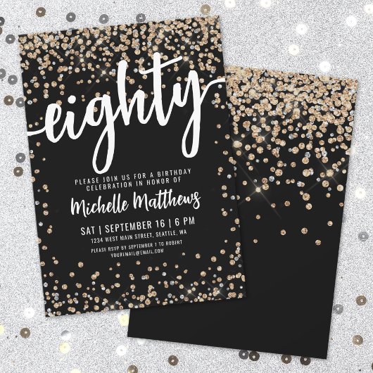 Black Gold Glitter 80th Birthday Kaart