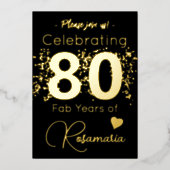 Black Gold Glitter 80th Birthday Party Folie Uitnodiging (Voorkant)